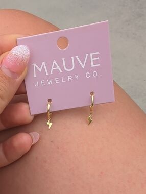 Mauve Gold Lightning Bolt Hoop Earrings